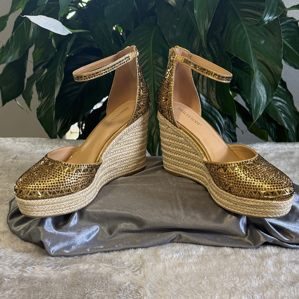 Thalia Sodi Mika Metallic Gold Espadrille Wedge Shoe Size 10M - Picture 4 of 11
